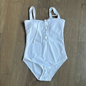 Fashion Nova White Lace-Up One Piece Swimsuit